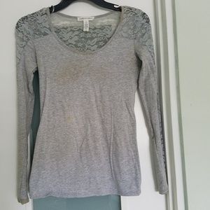 Grey Long Sleeve Lace Top